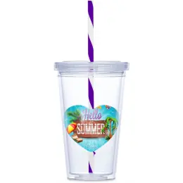 Malibu Double-Wall Plastic Tumbler & Straw Purple